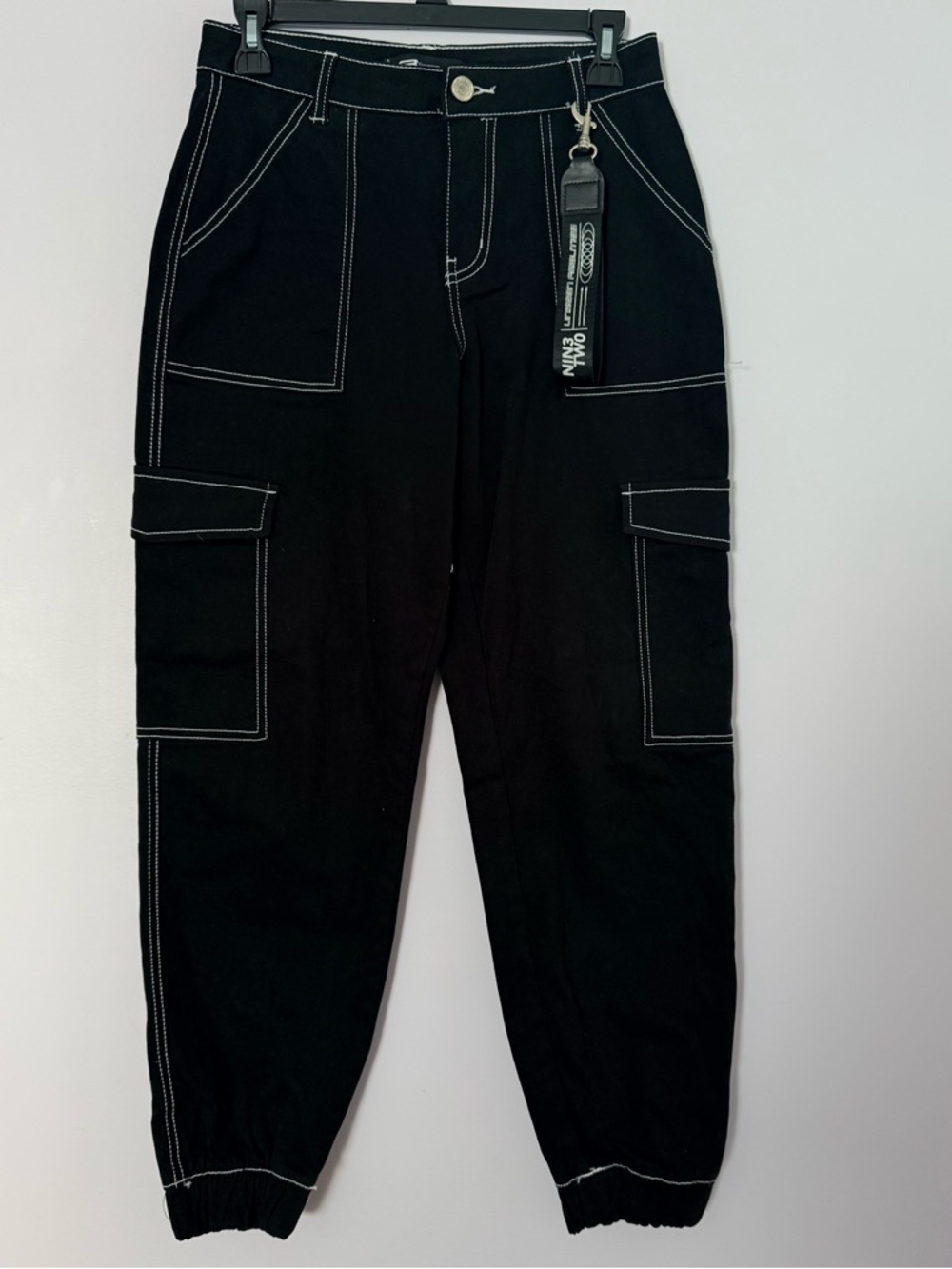 Black Cargo Joggers with Contrast Stitching - Unbranded